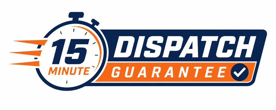 15 Minute Dispatch Guarantee emblem for Hugo Fire and Water Restoration