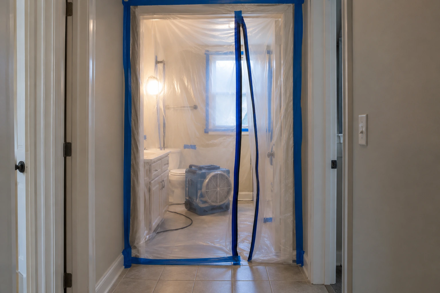 Ejemplo de una zona de trabajo contenida en un baño.