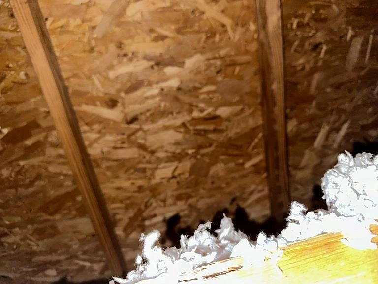 El cielo raso abierto deja expuestos el aislamiento y el entramado sobre la habitación afectada.