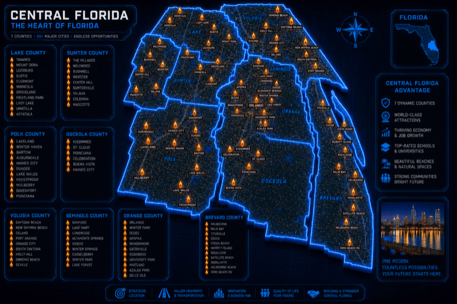 Illustrated map of the Central Florida service area