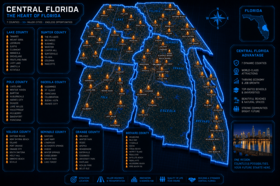 Illustrated map of the Central Florida service area