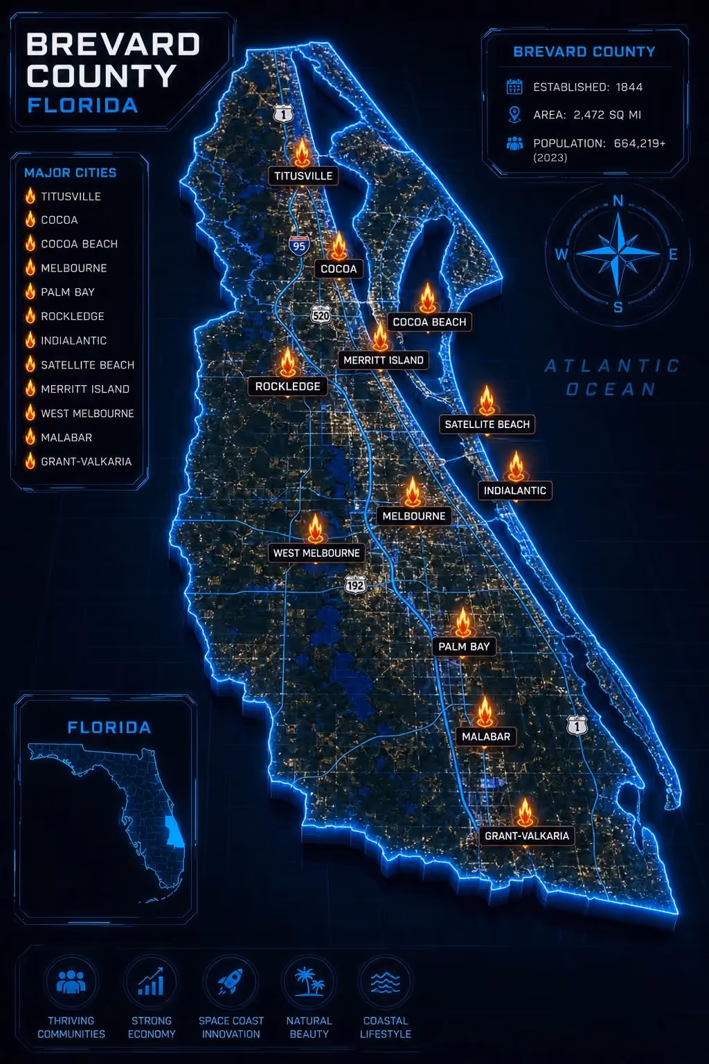 Mapa ilustrado del condado de Brevard: Cocoa Beach