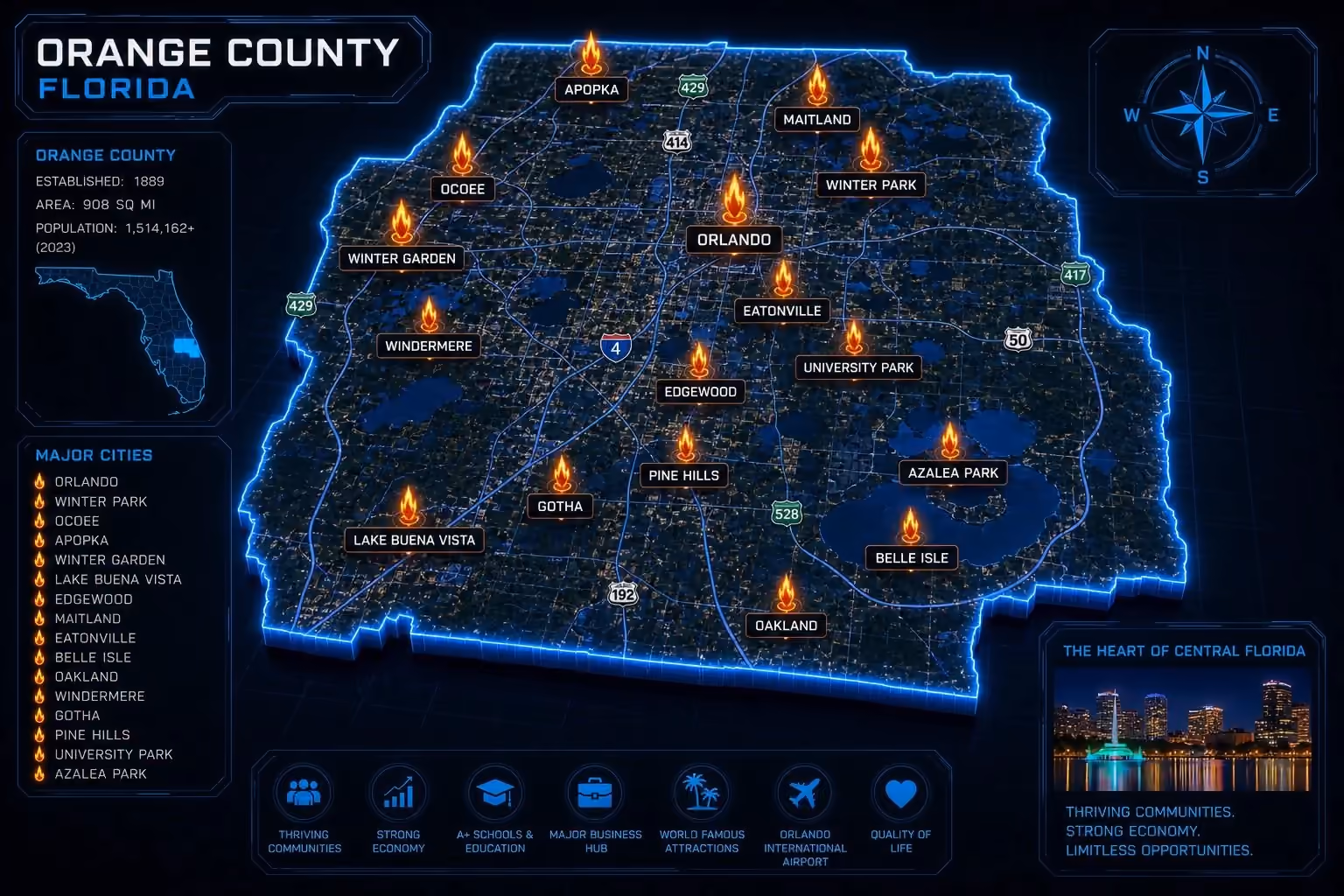 Mapa ilustrado del condado de Orange: Ocoee