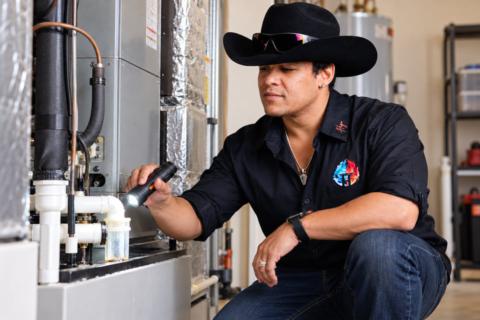 AI-generated marketing illustration of Hugo Garcia for ac leak water damage.