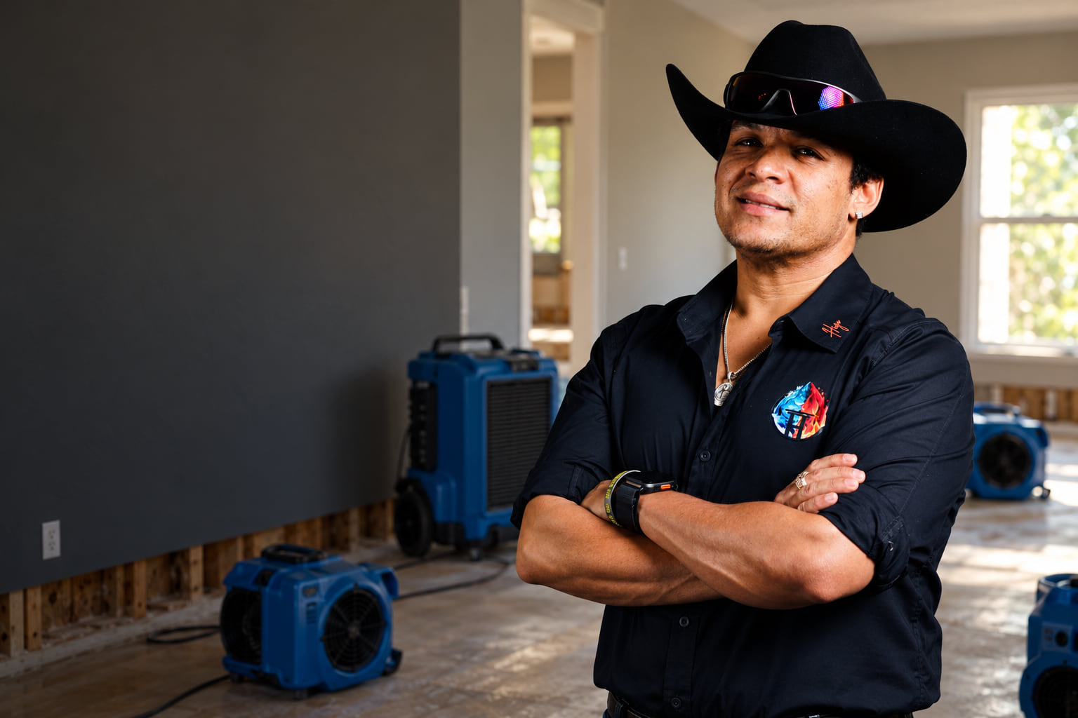 AI-generated marketing illustration of Hugo Garcia for emergency restoration in Central Florida.